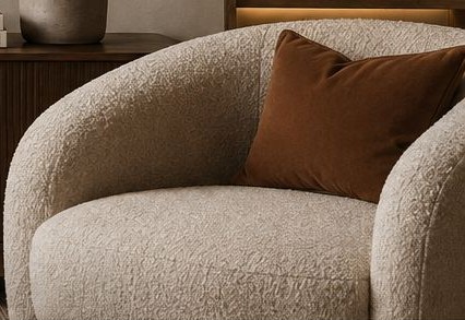 Bouclé armchair with a velvet cushion
